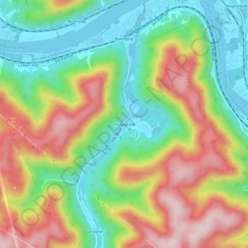 Mapa topográfico Hollygrove, altitud, relieve