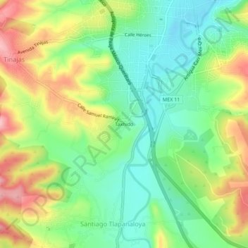 Mapa topográfico Taxhido, altitud, relieve