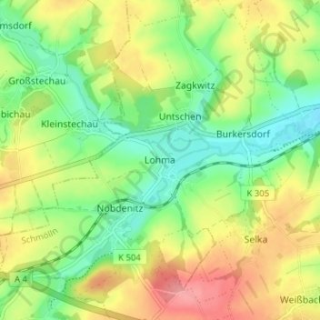 Mapa topográfico Lohma, altitud, relieve