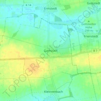 Mapa topográfico Gamstädt, altitud, relieve