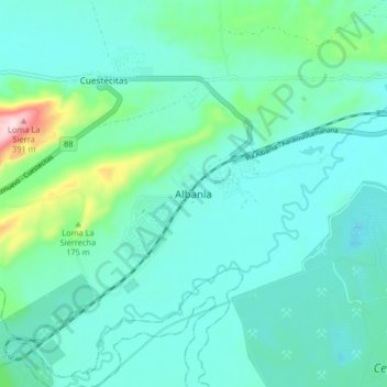 Mapa topográfico Albania, altitud, relieve