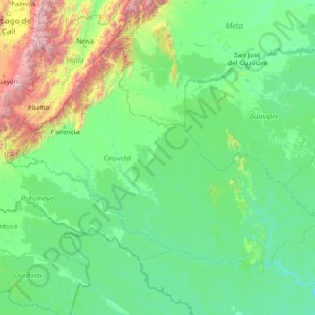 Mapa topográfico Caquetá, altitud, relieve