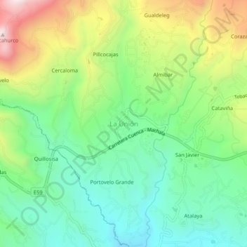 Mapa topográfico La Unión, altitud, relieve