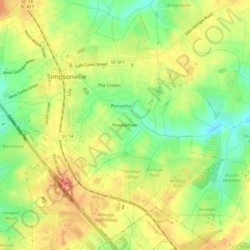 Mapa topográfico Powderhorn, altitud, relieve
