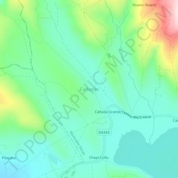 Mapa topográfico Cañadas, altitud, relieve