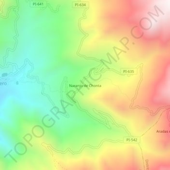 Mapa topográfico Naranjo de Chonta, altitud, relieve