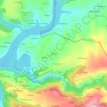 Mapa topográfico Vilachá, altitud, relieve