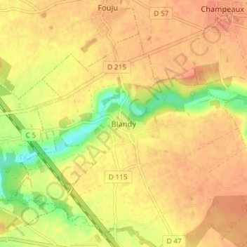 Mapa topográfico Blandy, altitud, relieve