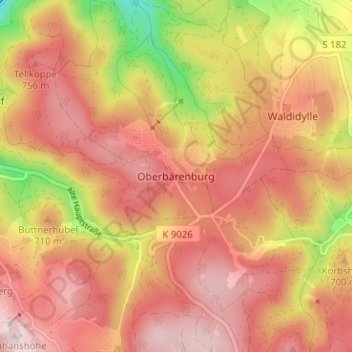 Mapa topográfico Oberbärenburg, altitud, relieve