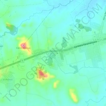 Mapa topográfico Zapotal, altitud, relieve