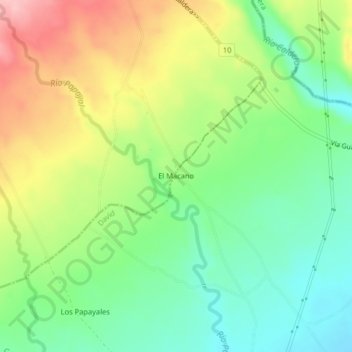 Mapa topográfico El Macano, altitud, relieve