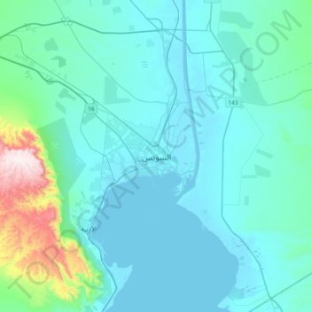 Mapa topográfico Suez, altitud, relieve