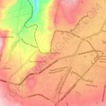 Mapa topográfico Colinas Del Sur, altitud, relieve
