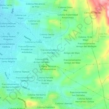 Mapa topográfico Colonia Santa Fe, altitud, relieve