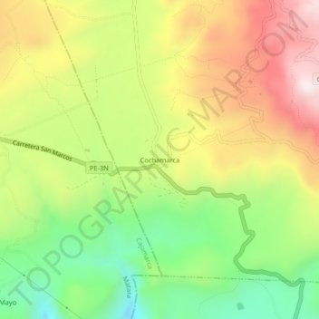 Mapa topográfico Cochamarca, altitud, relieve
