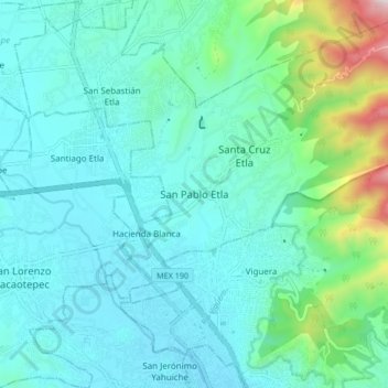 Mapa topográfico San Pablo Etla, altitud, relieve
