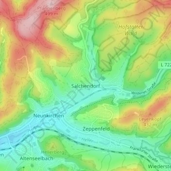 Mapa topográfico Salchendorf, altitud, relieve