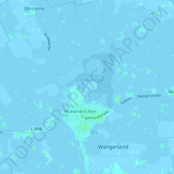 Mapa topográfico Helmstede, altitud, relieve