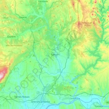 Mapa topográfico Tomar, altitud, relieve