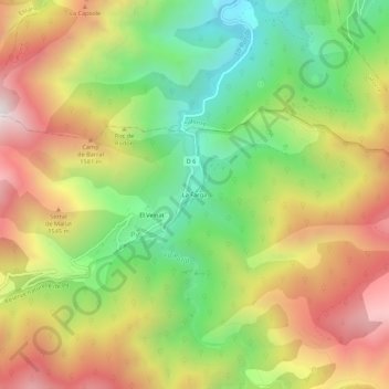 Mapa topográfico La Farga, altitud, relieve