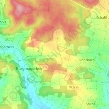 Mapa topográfico Leitenhof, altitud, relieve