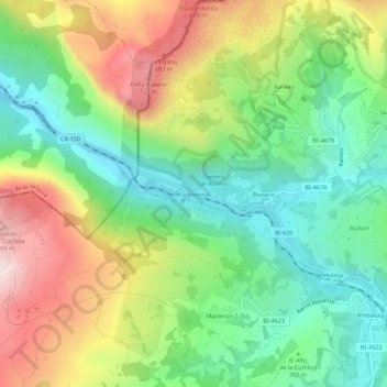 Mapa topográfico La Cadena, altitud, relieve