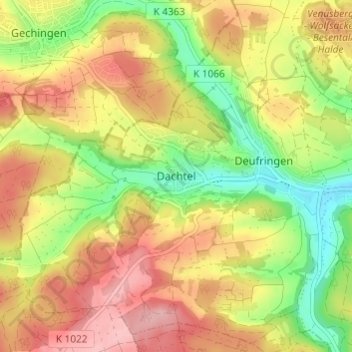 Mapa topográfico Dachtel, altitud, relieve
