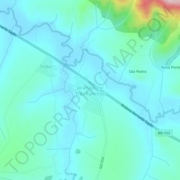 Mapa topográfico Jaranápolis/ Três Ranchos, altitud, relieve
