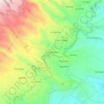Mapa topográfico Los Gavilanes, altitud, relieve