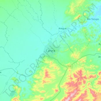 Mapa topográfico Carora, altitud, relieve