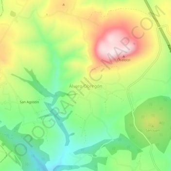 Mapa topográfico Álvaro Obregón, altitud, relieve