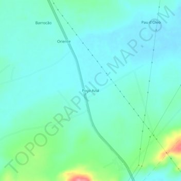Mapa topográfico Poço Azul, altitud, relieve