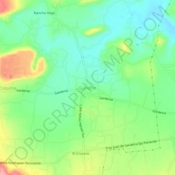 Mapa topográfico Gandho, altitud, relieve
