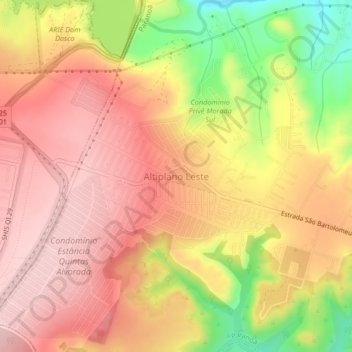Mapa topográfico Altiplano Leste, altitud, relieve