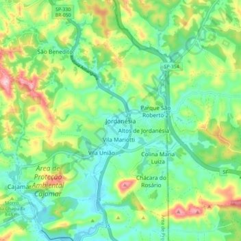 Mapa topográfico Jordanésia, altitud, relieve