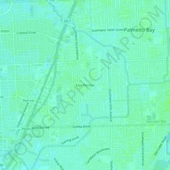 Mapa topográfico East Perrine, altitud, relieve