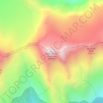 Mapa topográfico International Mountain, altitud, relieve