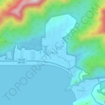 Mapa topográfico Maresias, altitud, relieve