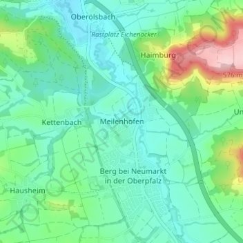 Mapa topográfico Meilenhofen, altitud, relieve