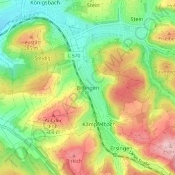 Mapa topográfico Bilfingen, altitud, relieve