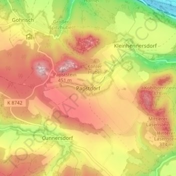 Mapa topográfico Papstdorf, altitud, relieve