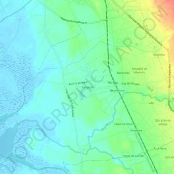 Mapa topográfico Sargaçal, altitud, relieve