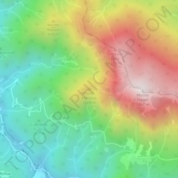 Mapa topográfico Monte Penotiat, altitud, relieve