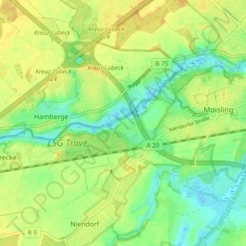 Mapa topográfico Legan, altitud, relieve