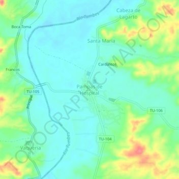 Mapa topográfico Pampas de Hospital, altitud, relieve