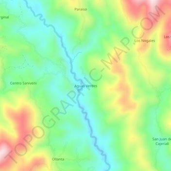 Mapa topográfico Aguas Verdes, altitud, relieve