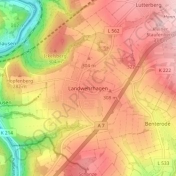 Mapa topográfico Landwehrhagen, altitud, relieve
