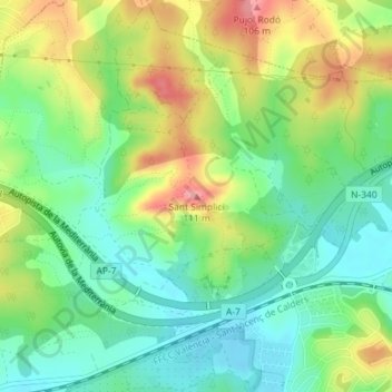 Mapa topográfico Sant Simplici, altitud, relieve