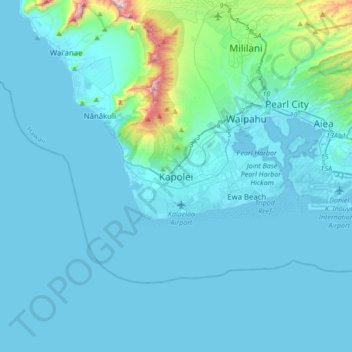 Mapa topográfico Kapolei, altitud, relieve