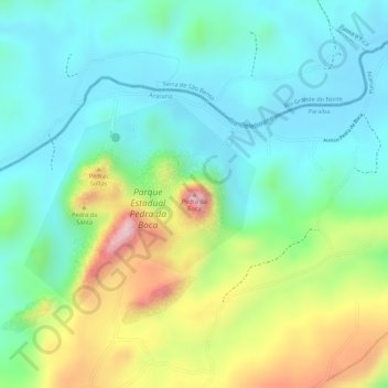 Mapa topográfico Pedra da Boca, altitud, relieve